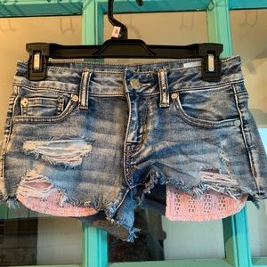 Distressed Jean Shorts Pink Pockets size 0 / xs
